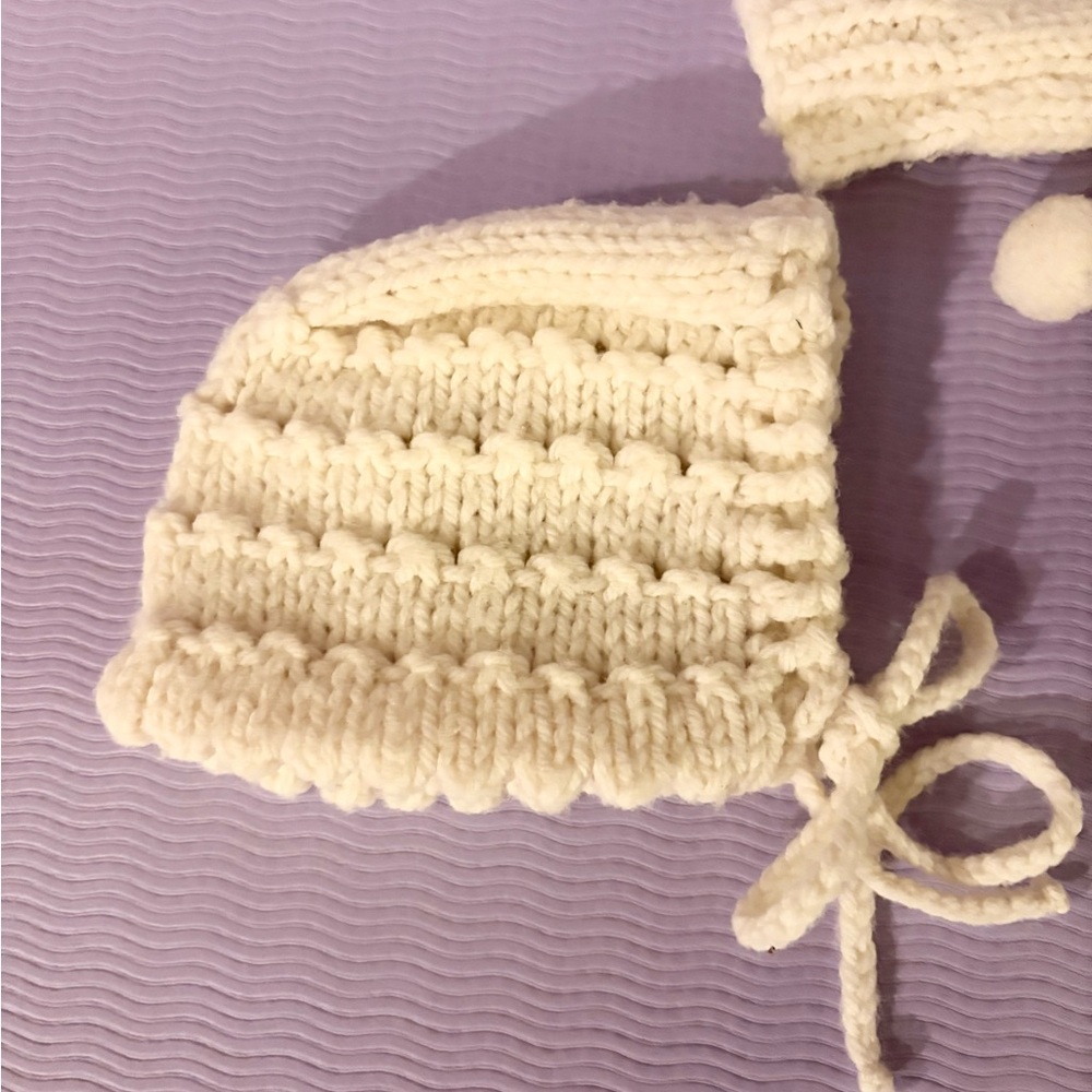 Vintage 1970 Hand Luxury Knitted Ivory Baby Layette Sweater Jacket Bonnet Set - Picture 5 of 11